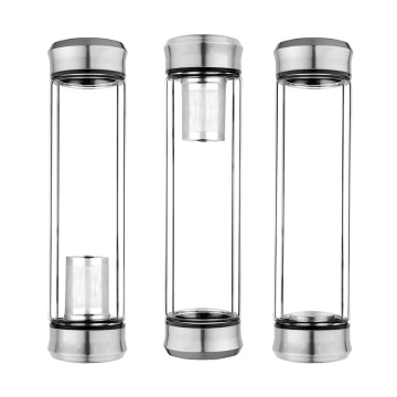 Meilleure vente bouteille de boisson en verre borosilicaté à double paroi avec infuseur bouteilles d&#39;eau en verre